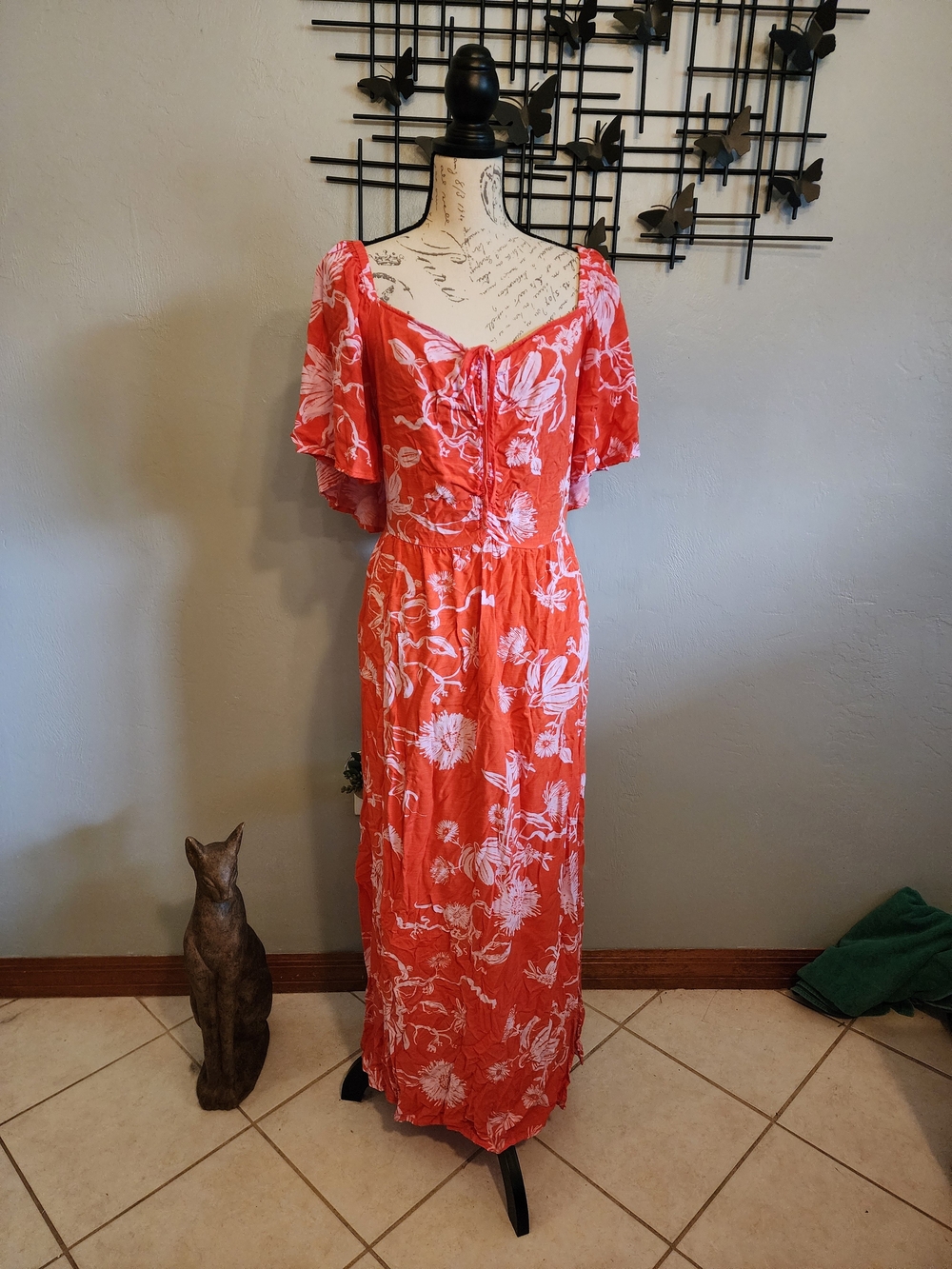 Floral Tie-Front Orange Maxi Dress